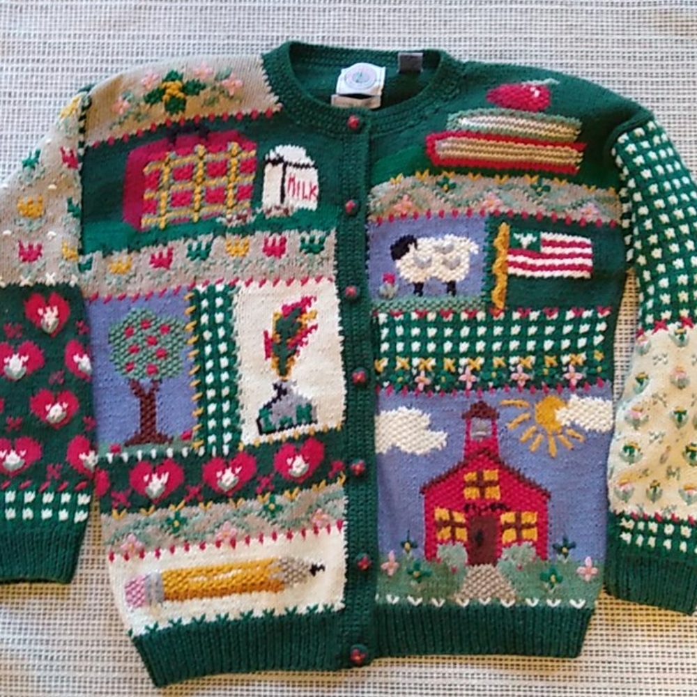 Hand Knit School Teacher Sweater Cape Isle Knitter